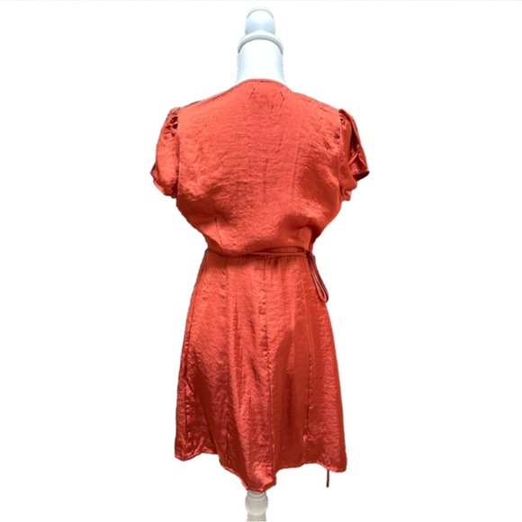 UO Satin Wrap Dress Short Sleeve Rust Size S - Picture 5 of 8